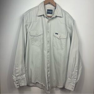 Wrangler Men’s XL Pearl Snap Shirt Light Gray Heavy Cotton Cowboy Western Rodeo